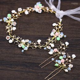 Necklace Earrings Set & Wedding Hair Accessories Flower Pearl Beads Headpieces Hairpins Bridal Tiaras Leaf Hairbands Women Headband Bride