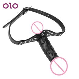 Beauty Items OLO Realistic Dildo Strap on Penis Mouth Gag Head Double Dildos Bandage sexy Toys for a Couple