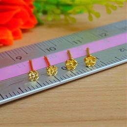 Hoop Earrings Solid 24k Yellow Gold Earring 2.8-3.1mmW Super Mini Sakura Plum Blossom Flower Ear Stud Each