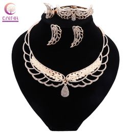 Fashion African Beads Jewellery Sets Dubai Gold Colour Necklace Earrings Woman Wedding Costume Design Statement Jewellery Set