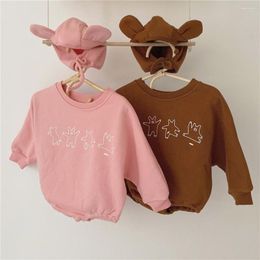 Jumpsuits Hat 0-2 Year Old Baby Fleece Bear Romper 2022 Late Autumn Cartoon Triangle Kids Girls Boys