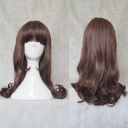 Popular Cosplay sweet and cute bangs puffy brown long curly hair universal long hair wig