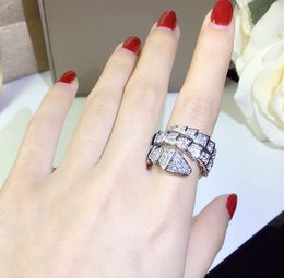 Pure 925 sterling silver zircon snake ring for women three circle luxury brand design crystal rose gold snake head finger ring snake ring silver