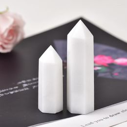 Decorative Figurines Natural Stone Crystal Point White Marble Healing Obelisk Quartz Wand Tower Ornament For Home Decor Energy Pyramid