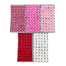 Decorative Flowers 50pcs/box Soap Rose Four-layer Curling Flower Head Valentine's Day Birthday Gift Box Display Bouquet Kitchen Home