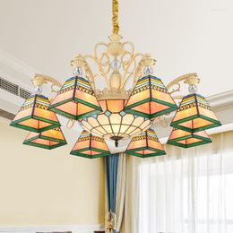 Pendant Lamps Mediterranean Chandelier Pastoral European Style Living Room Bedroom Lamp Tiffany Colored Glass