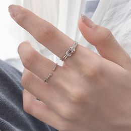 Wedding Rings Fashion Luxury Crystals Adjustable Ring Accessories Minimalist Aesthetic Tie A Knot Handmade Couple Engagement Jewellery Gift