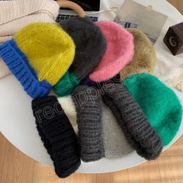 Japanese Y2K Vintage Cap Fashion Colour Matching Knit Women's Caps Winter Korean Warm Keeping Plush Beanie Hat Trend