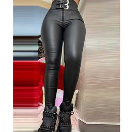 Women's Leggings Women Faux Leather Pants Buckled Zipper PU High Waist Trousers Fashion Slim Fit Skinny Bodycon Pant Club Leggings 2022 T221020