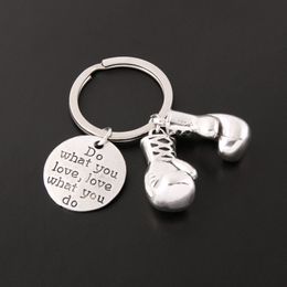 New Metal Boxing Gloves KeyRing Letter Do What You Love Sports Kechain Women Men Boxer Movement Jewelry