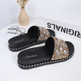 Women Beach Flip Flops Slippers Flat Womens Causal Shoes Woman Gold Slipper Slides Crystal Bling Sandals Female Slippers