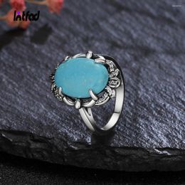 Cluster Rings Style 925 Sterling Silver Natural Turquoise Lapis Lazuli Ring Luxury Fine 10 14MM Moonstone Labradorite Jewellery Gift
