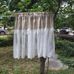 Curtain White Lace Stitching Valance Curtains For Kitchen Farmhouse Half Window Bowknot Double Layer Bay Panels