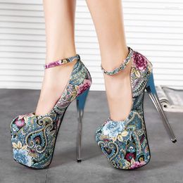 Dress Shoes Spring Summer Autumn Fashion Crystal Super High Heels Platform Shallow Flowers Mixed Colours Buckle Strap Women Modern Pumps