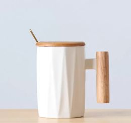 Ins Ceramic Wooden Handle Cup Household Lovers Coffee Mugs Tumbler Restoring Ancient Ways Originality Valentine's Day RRE15266