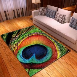 Carpets Peacock Feather Printed For Living Room Bedroom Area Rugs Kids Game Antiskid Mat Coffee Desk Rectangle Soft Carpet
