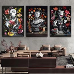 One Panel Canvas Paintings Creative Abstraction Masked Sculpture Canvas Art Poster and Prints Graffiti Tattoo Statue Wall Painting for Living Room Decor