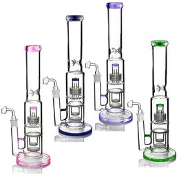 Stereo Matrix Perc Glass Hookahs Straight Tube Bong Water Pipe with Honeycomb Percolator Smoking Accessories Thick Recycler Oil Rig Pipes with 18mm Banger