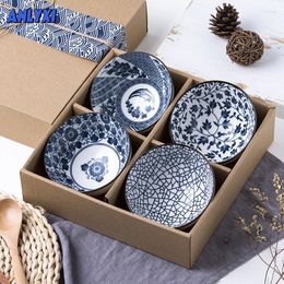 Dinnerware Sets Gift Box Set Blue And White Porcelain Rice Bowl Ceramic Tableware Soup Salad Mixing Home Kitchen