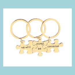 Keychains Lanyards We Will Always Be Connected Puzzle Letter Engraved Keychain Alloy Keyrings Key Ring Drop Delivery 2022 Fashion Ac Dhg7V