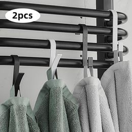 Hooks 2PCS Space Aluminium Bathroom Radiator Towel Holder For Kitchen Cabinets Door Back Hook Key Clothes Scarfs Hat Organiser