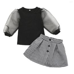 Clothing Sets 1-6T Infant Kids Baby Girl Mesh Long Sleeve Shirt Plaid Skirts 2Pcs Sun Protect Summer Clothes Outfits