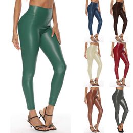 Women's Leggings Leather Pants High Waist Women Sexy Elastic Skinny Push Up Stretch Jeggings Rise Green T221020