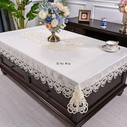 Table Cloth Tablecloth White Rectangle Luxury Embroidery Lace Dining Cover Flower Elegant Towels Juppe Dust