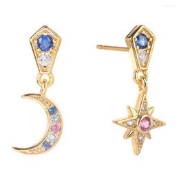 Dangle Earrings Poulisa Moon Star Cubic Zirconia Drop 925 Sterling Silver Micro Pave Zircon S925 Drops Earring On Ear For WomenDangle & Chan