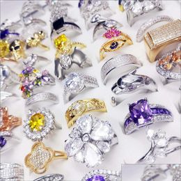 Band Rings European And American Real Gold Plated Zircon Ring High Grade Fashion Punk Crystal Party Drop Delivery 2022 Jewellery Dhged