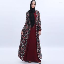 Ethnic Clothing Muslim Dress Women Fashion Printed Chiffon Cardigan Summer Long Abaya Dubai Turkey