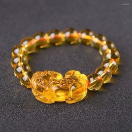 Strand Natural Stone Crystal Bead Bracelet Pixiu Beaded White Yellow Lucky And Treasure Fashion Gift Preferred Jewellery