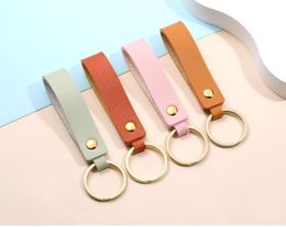 8 colors PU Leather Keychain Metal Keyring Car Keychains Lover Pendant Personalise Gift Key Chain RRB16549