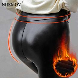 Women's Leggings NORMOV Winter Leather Leggings Women Black High Waist Warm Thick Slim Legging Women Casual Push Up Leggings Mujer T221020