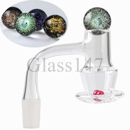 DHL Full Weld Quartz Blender Banger Smoking Bevelled Edge Nails With Dichro Glass Cap 2pcs 6mm Ruby Pearls For Glass Water Bong Dab Rigs Pipes