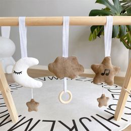 Stroller Parts 3 Pcs Baby Gym Frame Pendants Rattle Wooden Ring Soft Stars Moon Cloud Hanging Bed Bell Fitness Rack Pendant