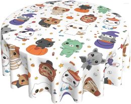 Table Cloth Halloween Round Funny Kawaii Cartoon Animals Washable Wrinkle Stain-Resistant Cover Outdoor Tablecloth 60 Inch