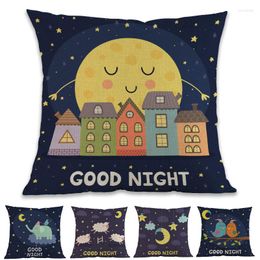Pillow Cartoon Cute The Moon And Stars Sheeps Birds Good Night Throw Case Home Sofa Child Kid's Room Decorative Cover