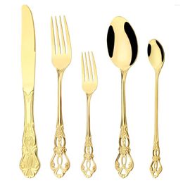 Set di stoviglie 5 pezzi/set Royal Vintage Gold in acciaio inossidabile Set di posate set per coltello da cucchiaio gelati per torta tavoli da cucina da cucina da cucina.