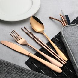 Flatware Sets Portable Lunch Tableware Cutlery Set Stainless Steel Spoon Fork Travel Outdoor Knife Dining Canteen Dinnerware