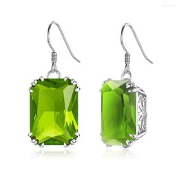 Dangle Earrings Green Sparkling Silver For Women Peridot Long Earings Real 925 Sterling Wedding Fine Jewellery Brincos
