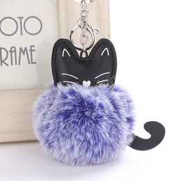 Lovely Fluffy Cat Pompom Cartoon Fur Ball Key Chain Decorative Key Chain For Women Girls DIY Hanging Decoration Bag Pendant