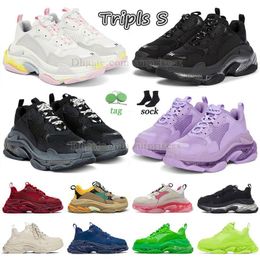 Herren Damen Triple S Laufschuhe Designer Light Purple All Black Pine Lucky Green OG Neon Vintag Beige Orange Midnight Navy Trainer Platforms Walking Sneakers