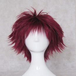 2022 New popular Resistant Cosplay wine red upturned hair short wig