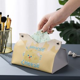 Cute Cheese Tissue Box Restaurant Napkin Box Waterproof Leather Desktop Paper Case Outdoor Home Storage Bag MJ0942