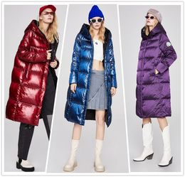 Shiny Hooded White Duck Down Jacket Womens Winter Casual Thickened Long Laser Coats Designer outdoor waterproof thermal coat