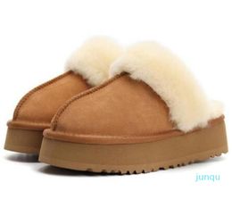 Designer Women Platform Slippers Boots Real Suede Leather Thick Bottom Fur Booties Cowboy Winter Warm Shoes 2022