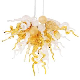 Gold Lamp LED Pendant Lights Amber White Colour Hand Blown Glass Chihuly Chandelier 20 by 16 Inches