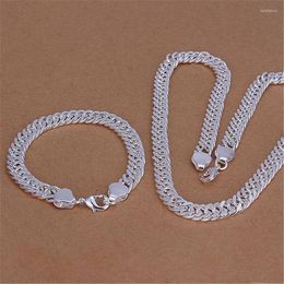 Necklace Earrings Set 925 Stamp Silver Colour Classic Men 10MM Chain Bracelets Jewellery 20/24 Inch Fashion Party Wedding Christmas Gift