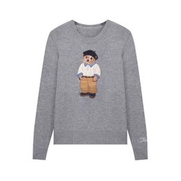 Autumn and Winter 2023 Women's Sweaters New Women's Cartoon Embroidery Bears Round Neck Pullover Sweater Shirt